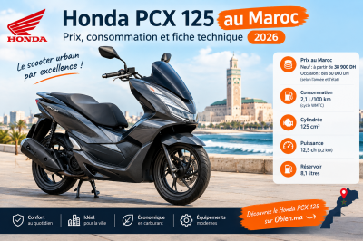 Honda PCX 125 au Maroc : prix, consommation et fiche technique 2026